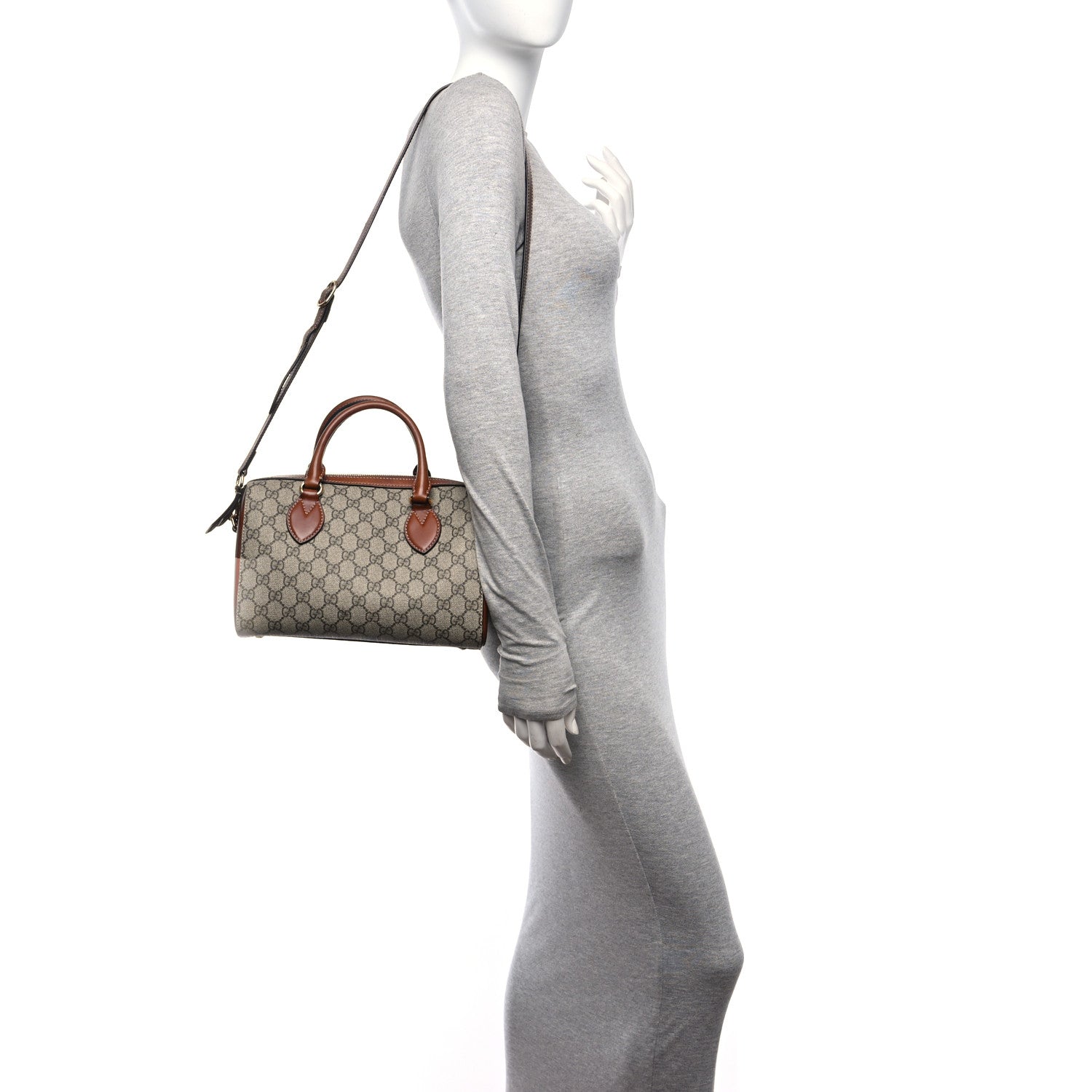 Gucci GG Supreme Monogram Cuoio Toscano Small Boston Beige Ebony Cuir 2 of 17