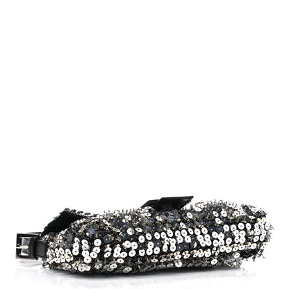 Fendi Sequin Beaded Baguette Silver Dark Brown 3 of 9