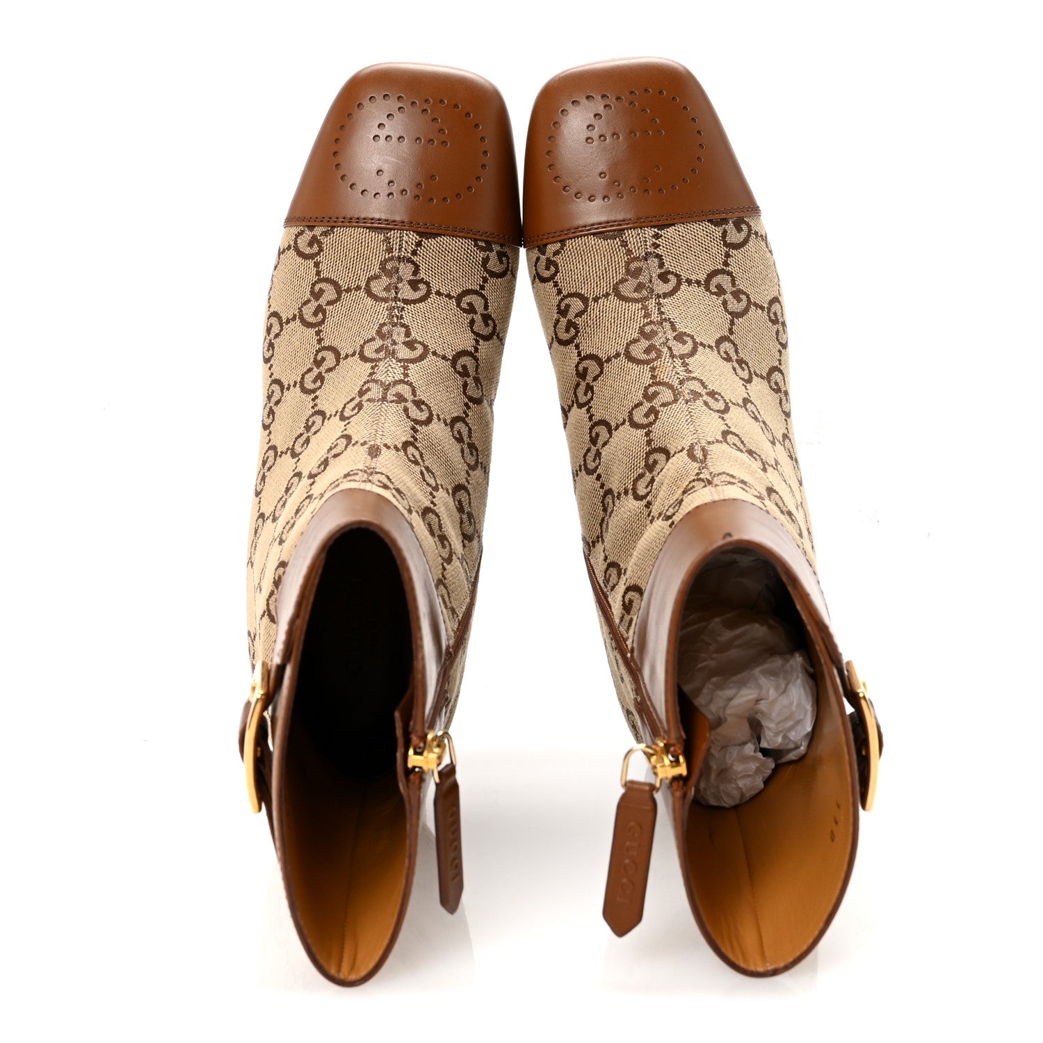 GUCCI ブラウン ハイカットブーツ Gucci Monogram Cordovan Lux GG Ankle Boots 35 Beige Cuir 1779985