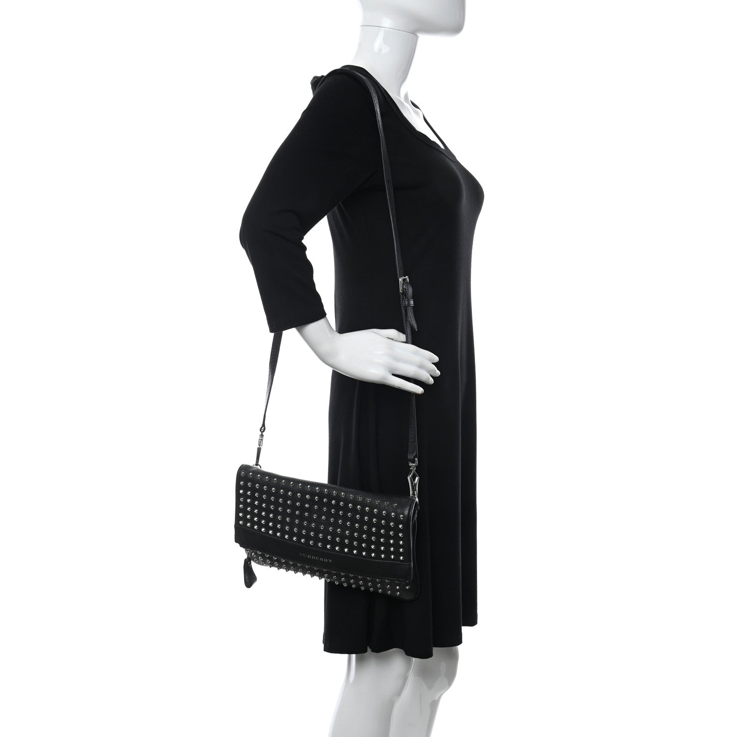 Burberry Calfskin Studded Shoulder Bag Black 2 of 10