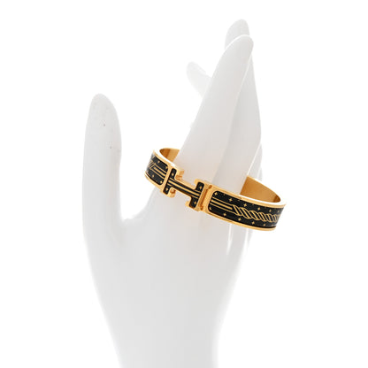 Hermes Enamel Printed Quadrige Au Fil Narrow Clic Clac H Bracelet PM Jaune Or Black 2 of 4