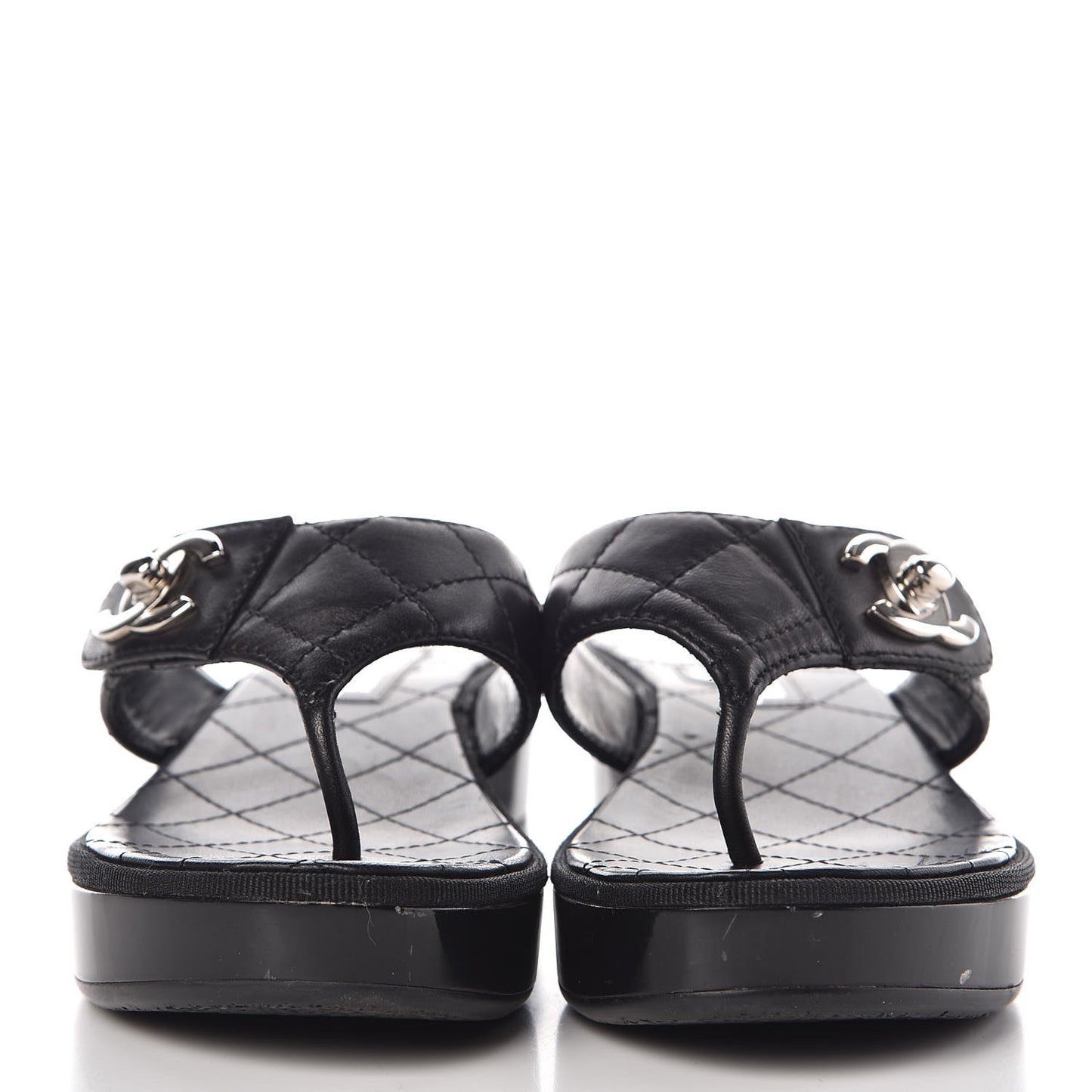 Lambskin Quilted CC Turnlock Sandals 37 Black