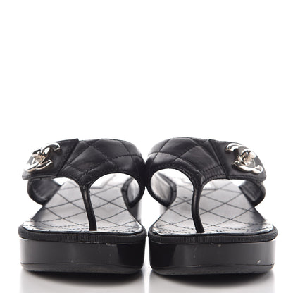 Chanel Lambskin Quilted CC Turnlock Sandals 37 Black 2 of 10