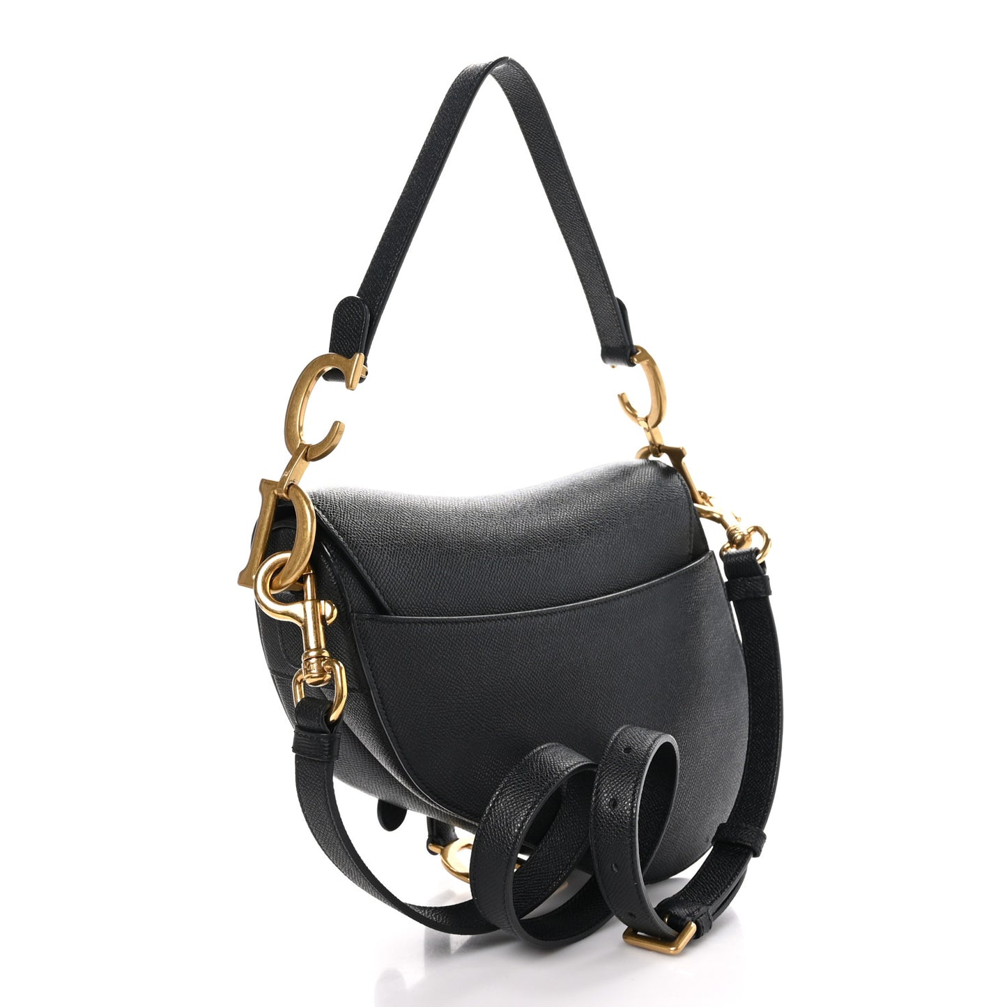 Grained Calfskin Saddle Bag With Strap Black