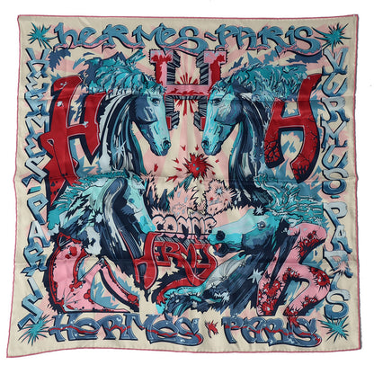 Hermes Silk H Comme Scarf 70 Rose Bleu Creme 2 of 4