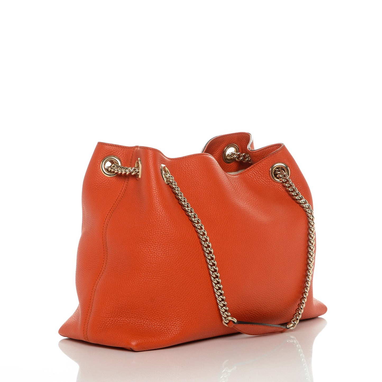 Pebbled Calfskin Medium Soho Chain Shoulder Bag Sun Orange
