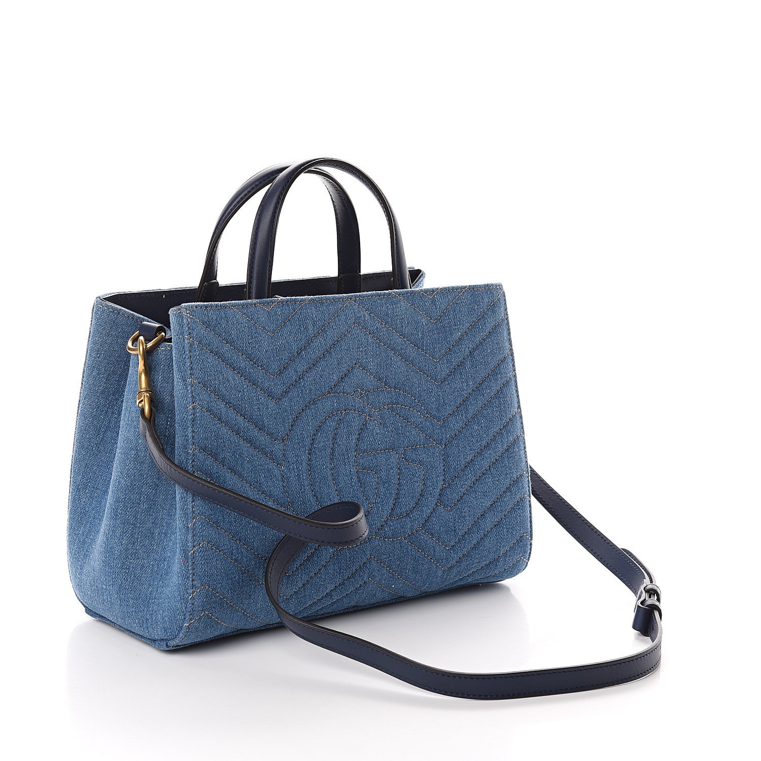 Gucci Denim Matelasse Small Pearly GG Marmont Tote Blue 2 of 8