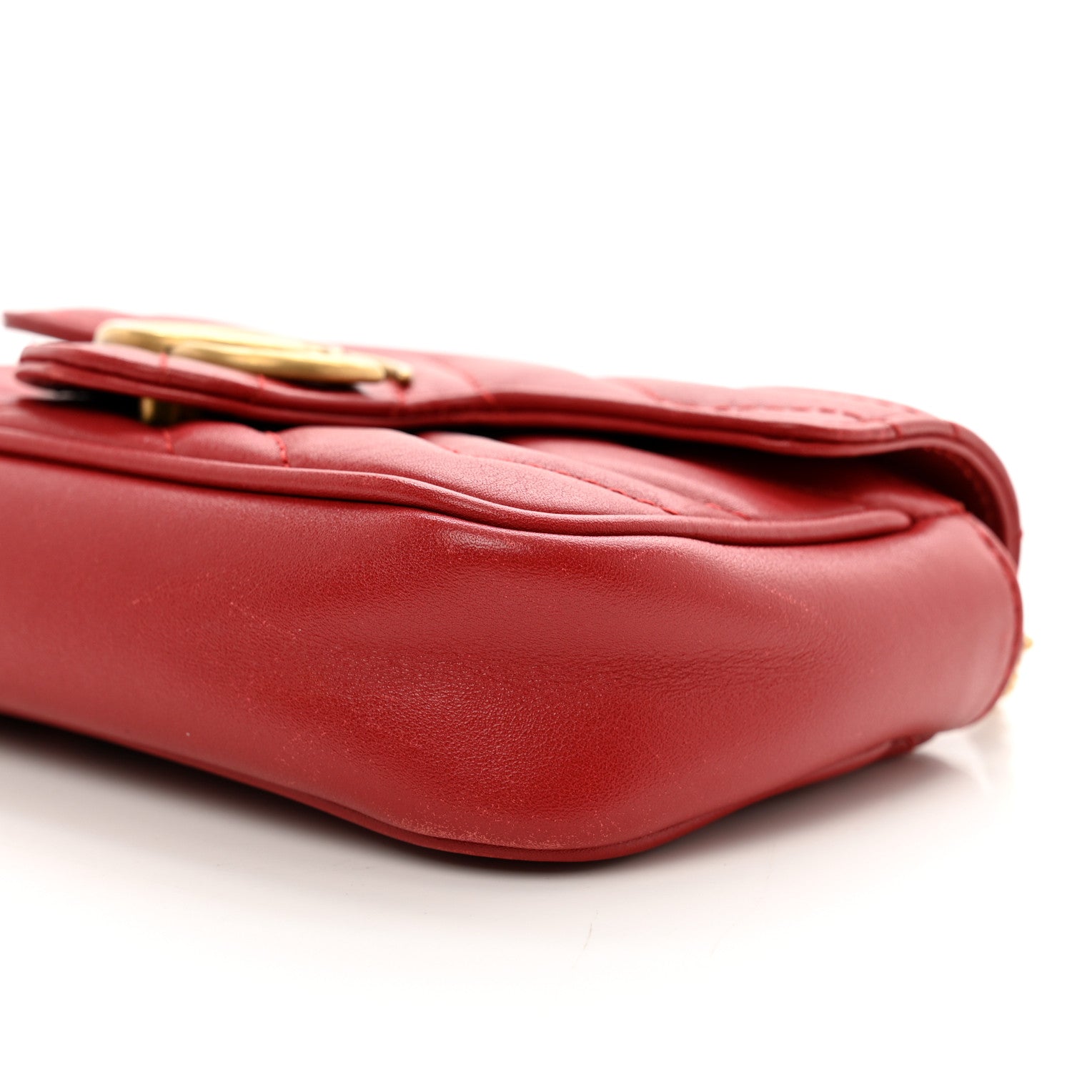 Gucci Calfskin Matelasse Super Mini GG Marmont Shoulder Bag Hibiscus Red 10 of 10