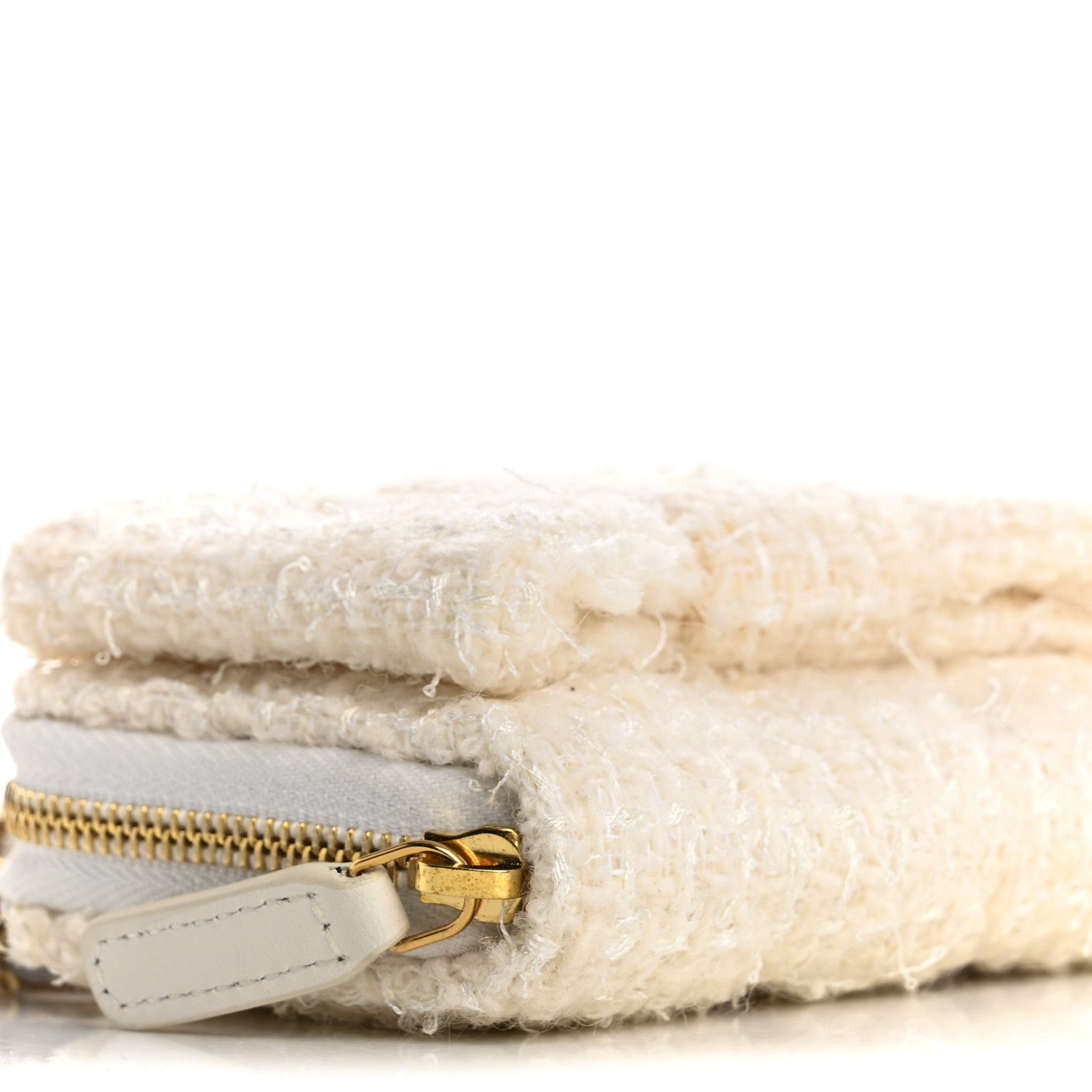 Chanel Tweed Quilted Bow Flap Card Holder On Chain White 9 of 12