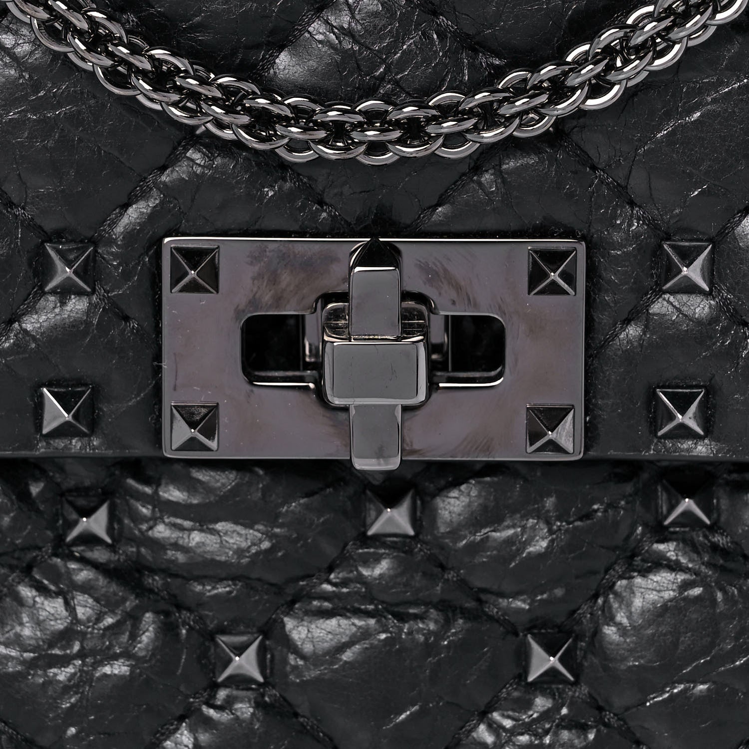 Valentino Garavani Craquele Nappa Medium Rockstud Spike Shoulder Bag Black 7 of 10