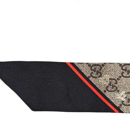 Gucci Silk Twill GG Monogram GG Bee Neck Bow Scarf Black Red 4 of 4