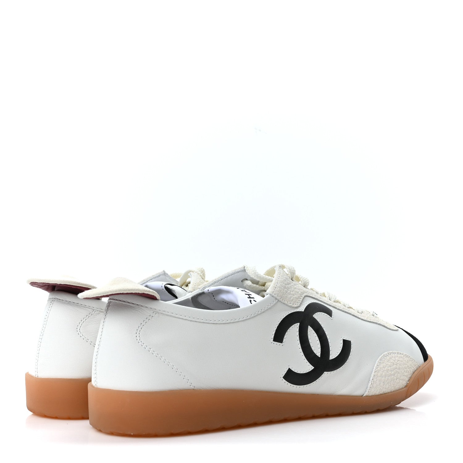 Chanel Calfskin Embossed Suede Womens CC Sneakers 40 White Black