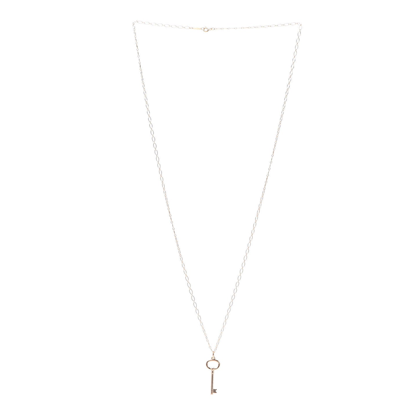 18K Rose Gold Small Oval Key Pendant Link Necklace