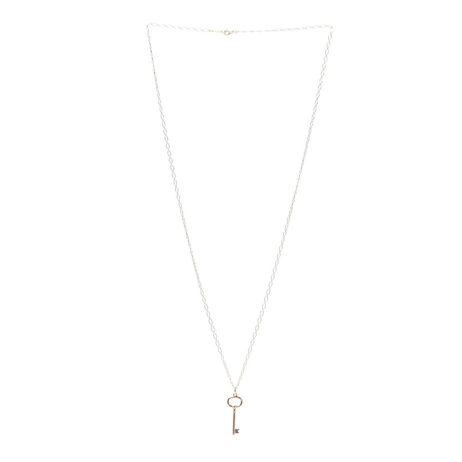 Tiffany 18K Rose Gold Small Oval Key Pendant Link Necklace 3 of 5