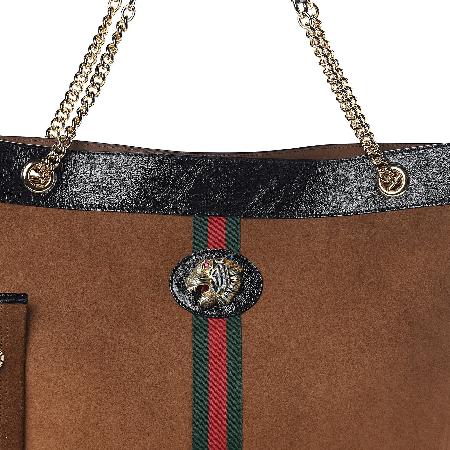 Suede Patent Large Rajah Chain Tote Nocciola Black