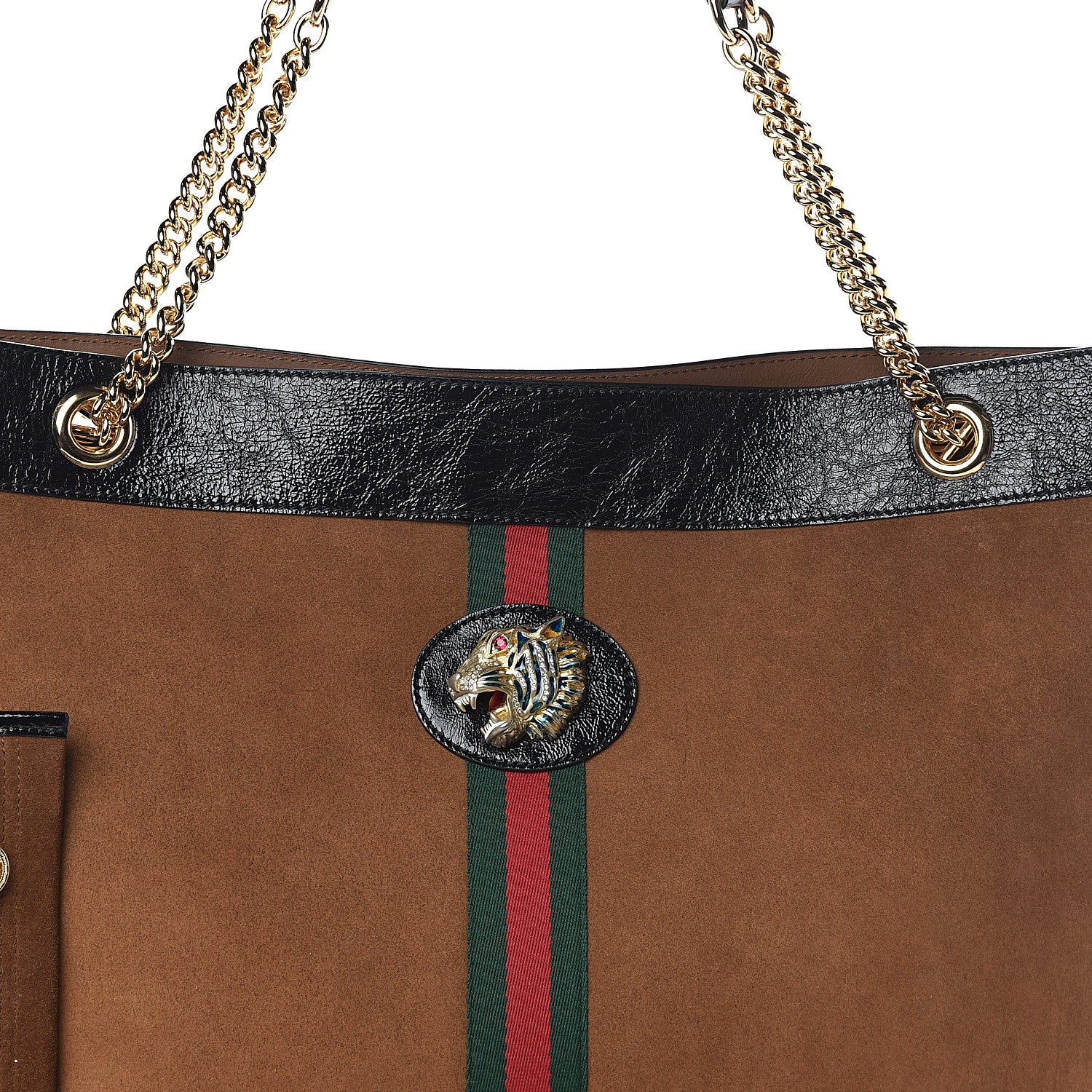 Gucci Suede Patent Large Rajah Chain Tote Nocciola Black 8 of 10