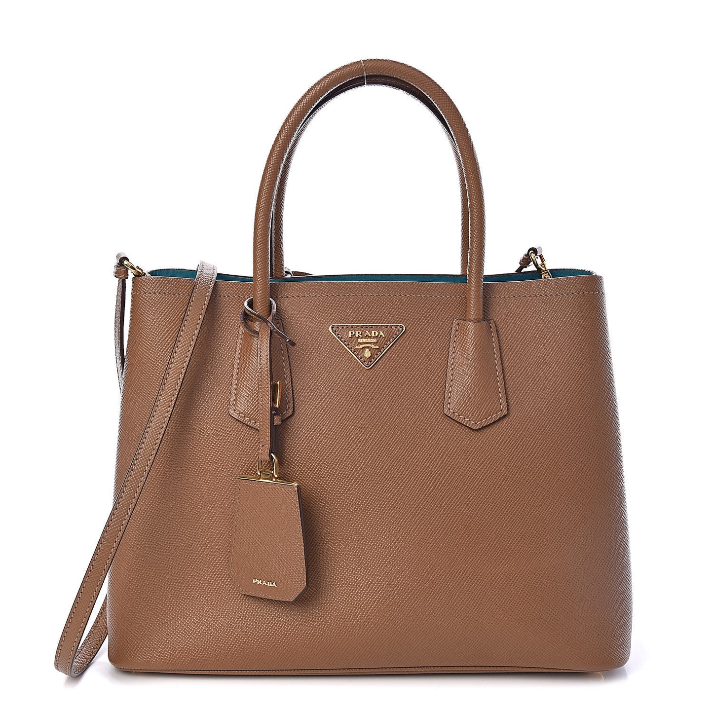 Saffiano Cuir Medium Double Bag Cannella Turchese