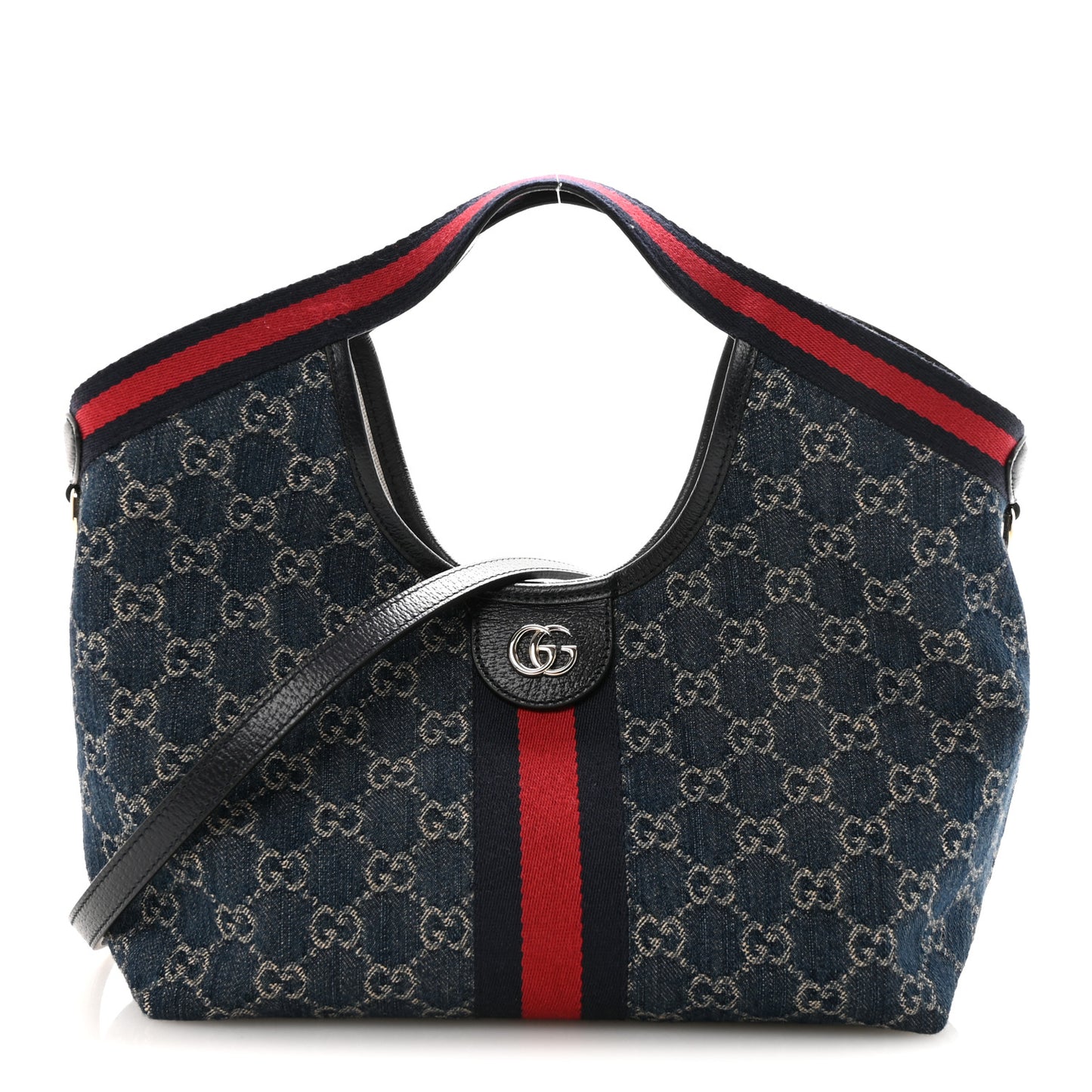 Denim GG Monogram Web Small Giglio Tote Blue White