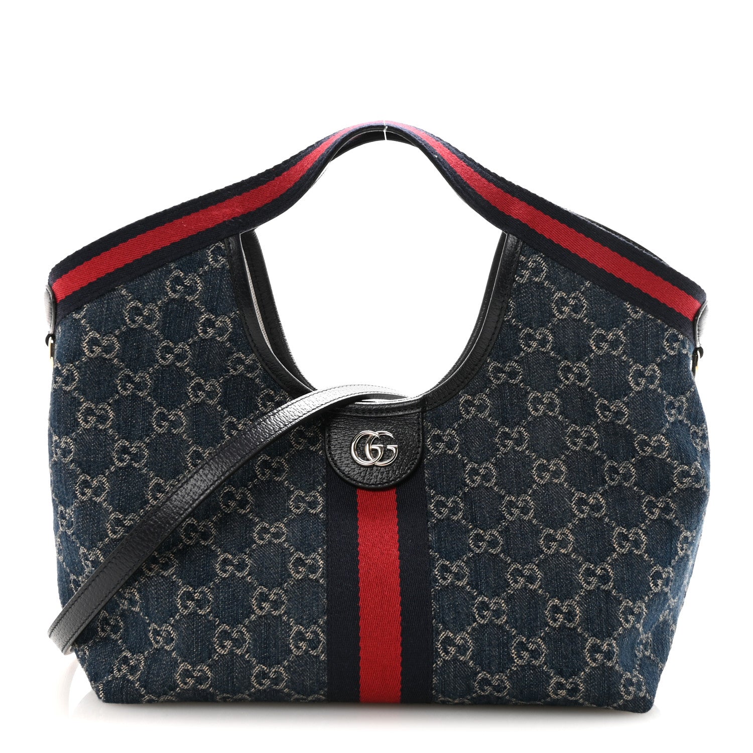 Gucci Denim GG Monogram Web Small Giglio Tote Blue White 1 of 10