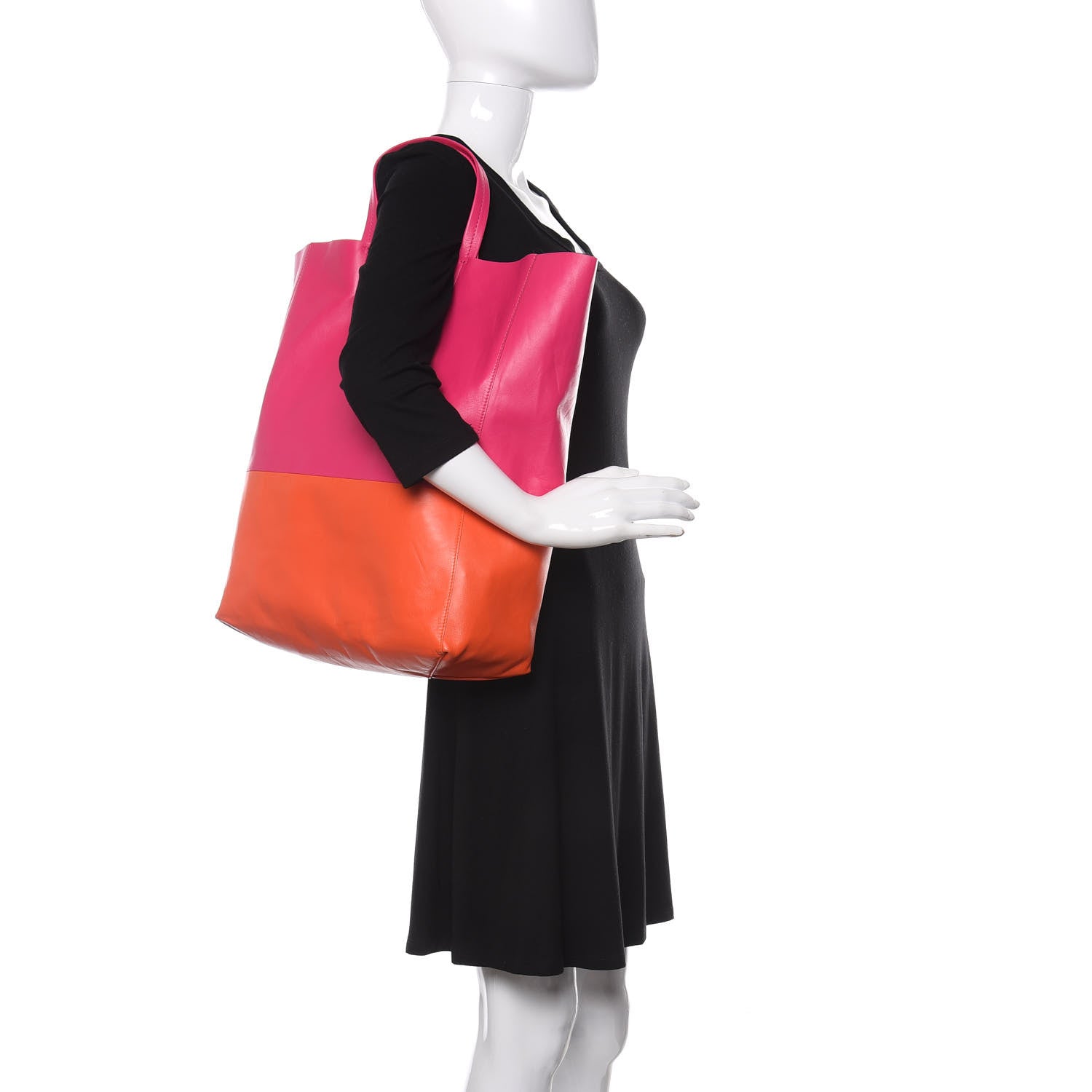 Celine Lambskin Vertical Bi-Color Cabas Fluo Pink Fluo Orange 2 of 11
