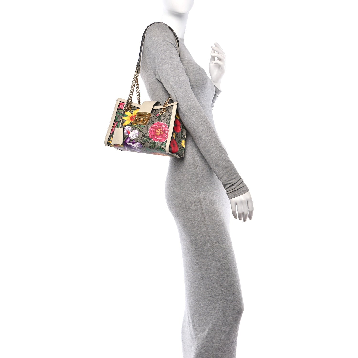 Gucci GG Supreme Monogram Flora Textured Calfskin Small Padlock Tote Beige Ebony Multicolor Mystic White 2 of 11