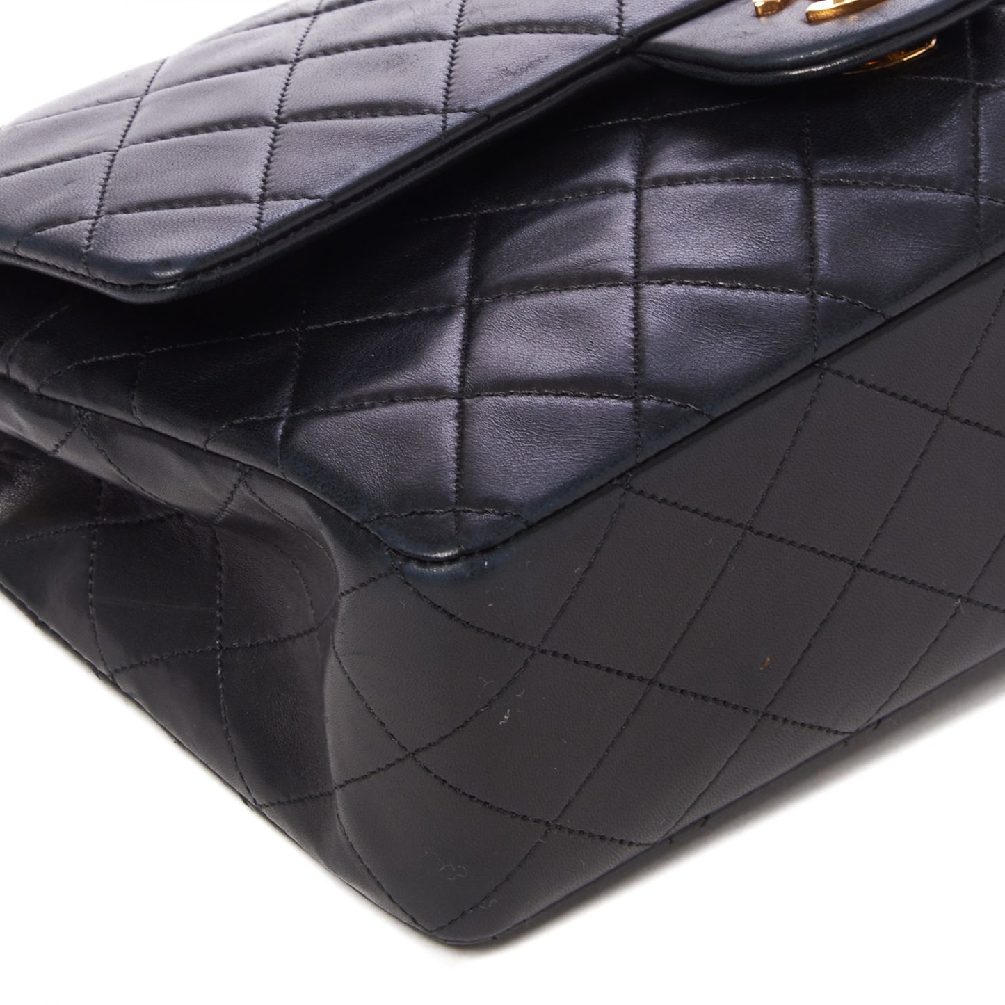 Lambskin Quilted Medium Double Flap Black