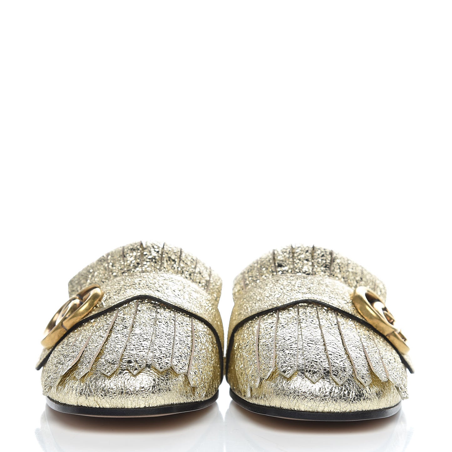 Galassia Womens GG Marmont Fringe Slippers 37 Platino