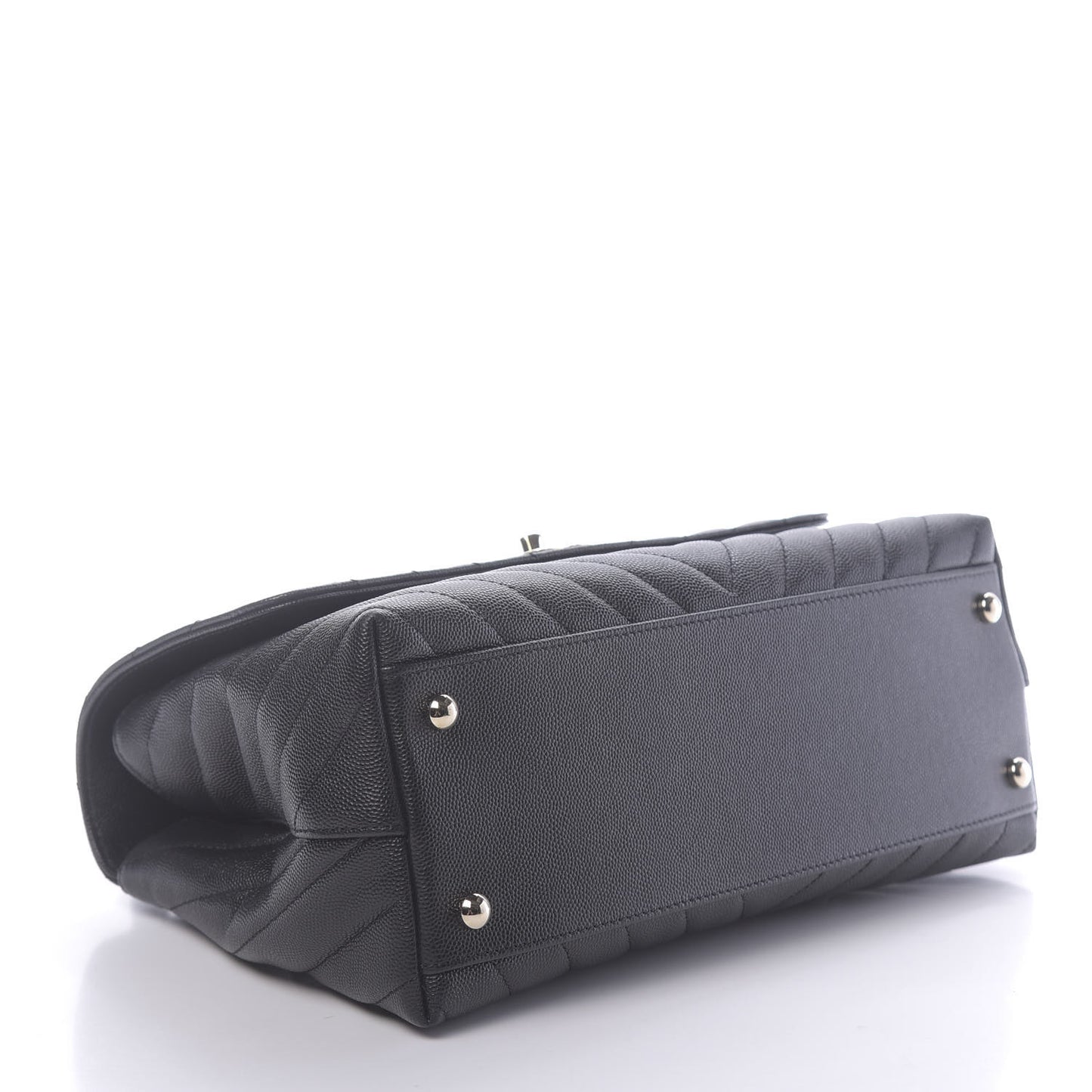Caviar Chevron Quilted Small Coco Handle Flap Black