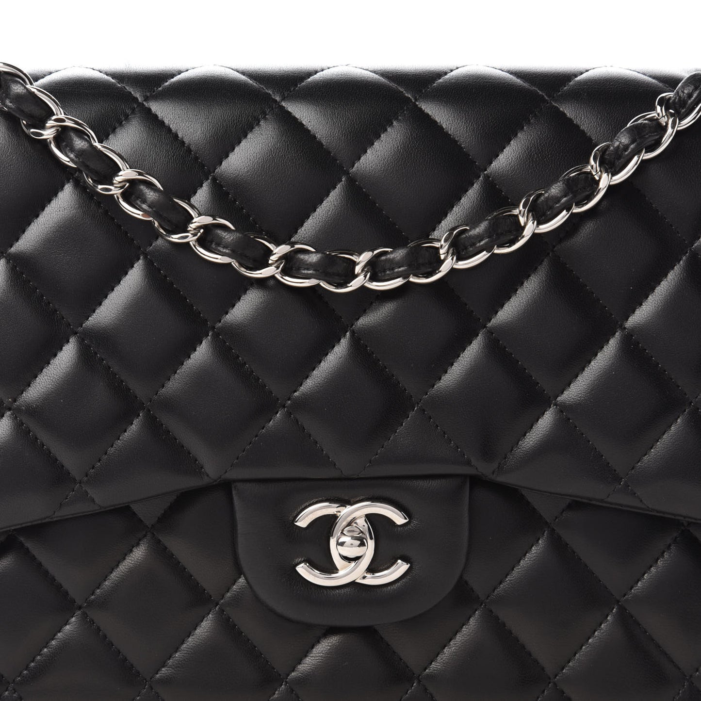 Lambskin Quilted Jumbo Double Flap Black