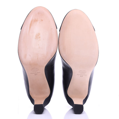 Chanel Lambskin Grosgrain Cap Toe Pearl Pumps 37 Black 6 of 11