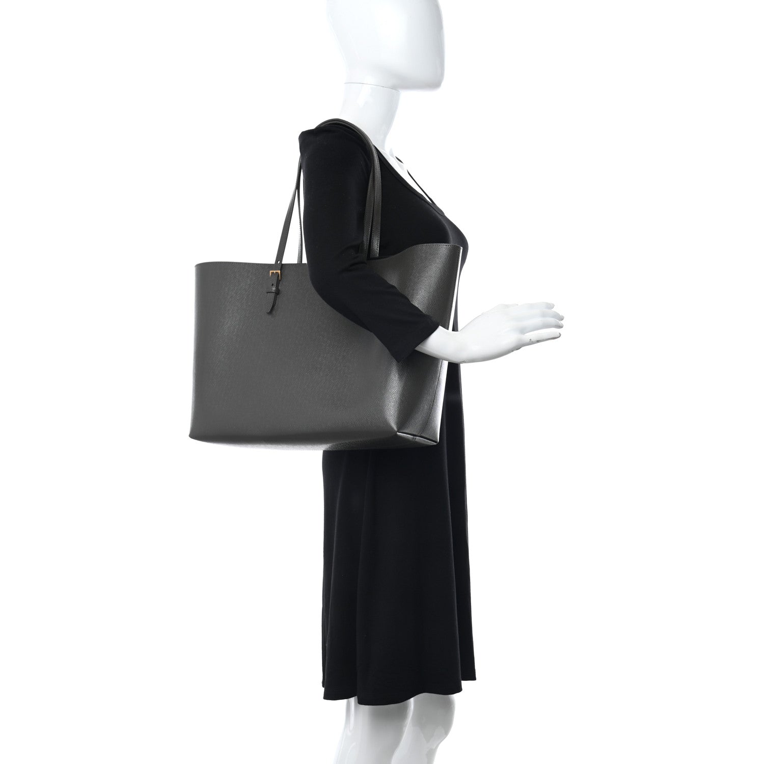 Saint Laurent Grained Calfskin Large Shopping Tote Warm Taupe Black 2 of 11