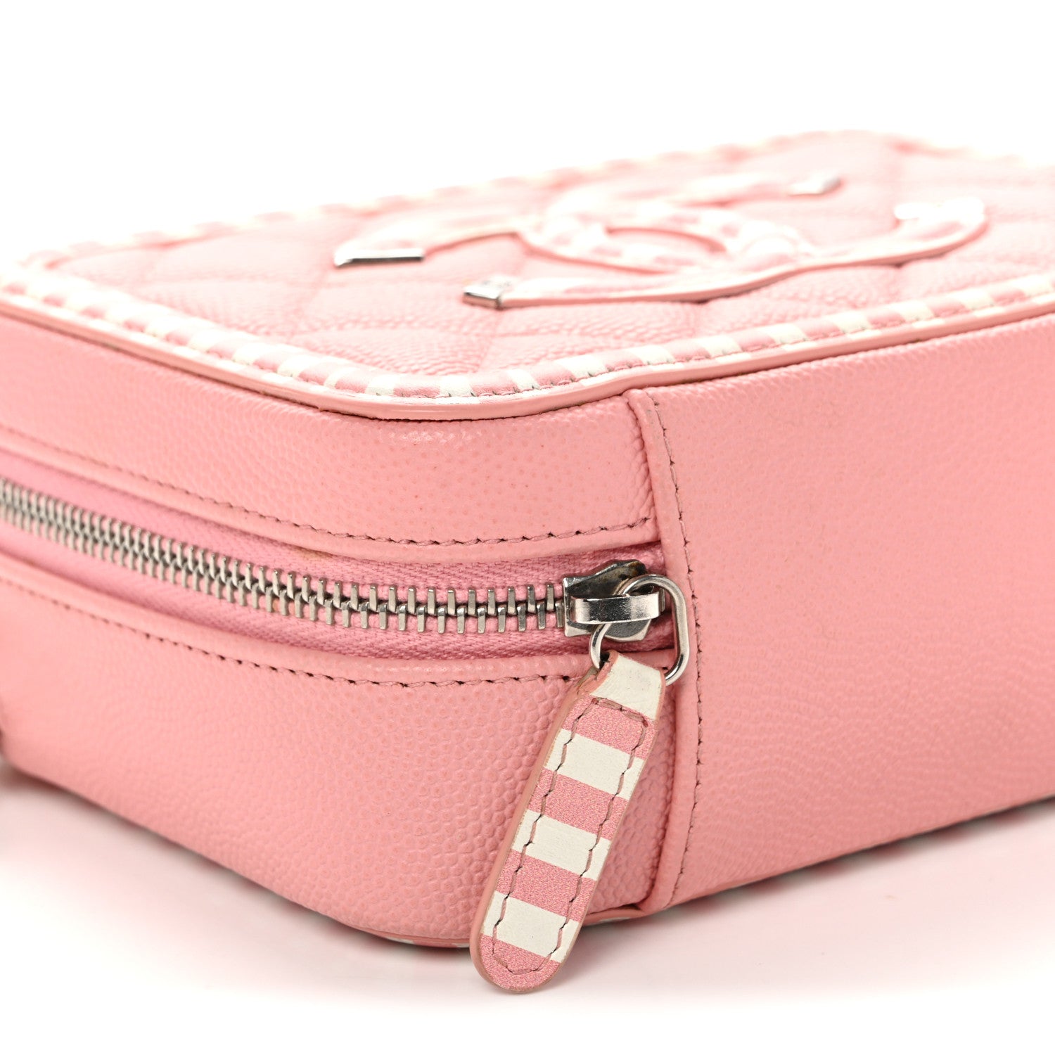 Chanel Caviar Quilted Striped CC Filigree Clutch With Chain Pink White 9 of 10