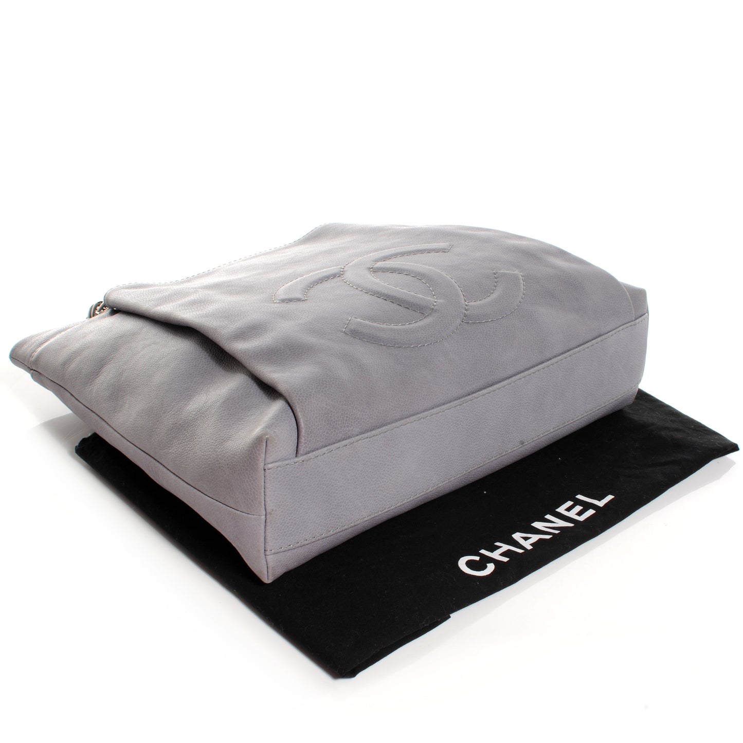 Caviar Large CC Tuck Tote Grey