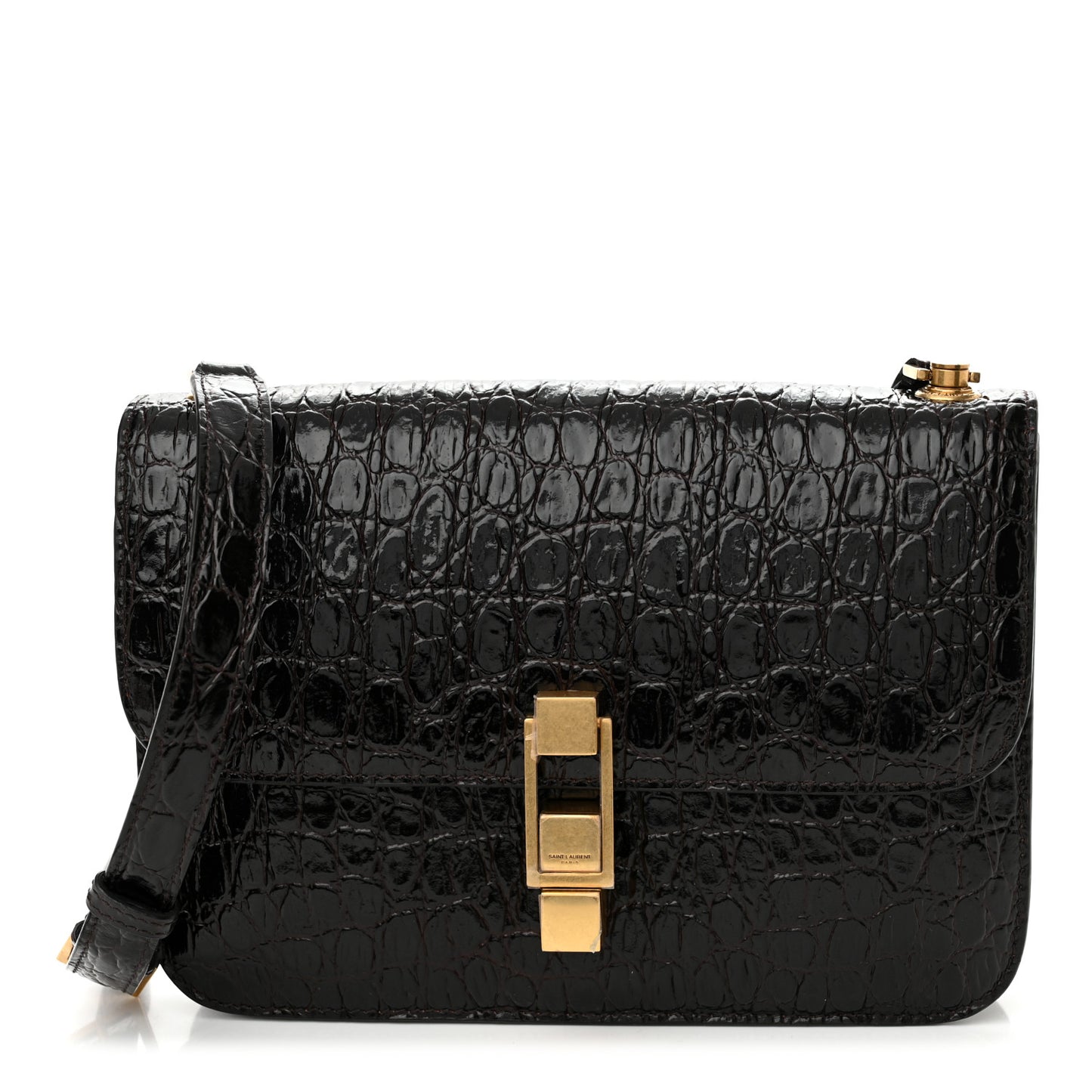 Embossed Calfskin Carre Satchel Brown