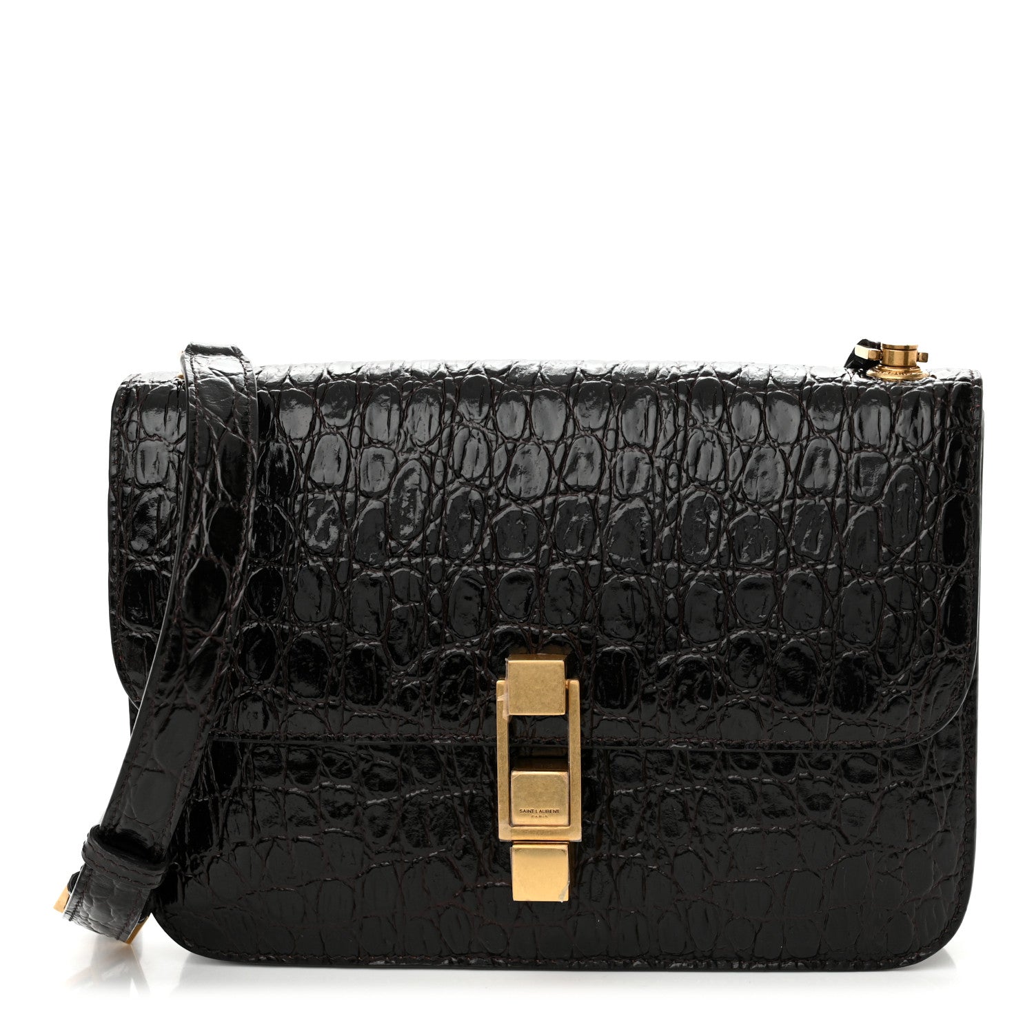 Saint Laurent Embossed Calfskin Carre Satchel Brown 1 of 12