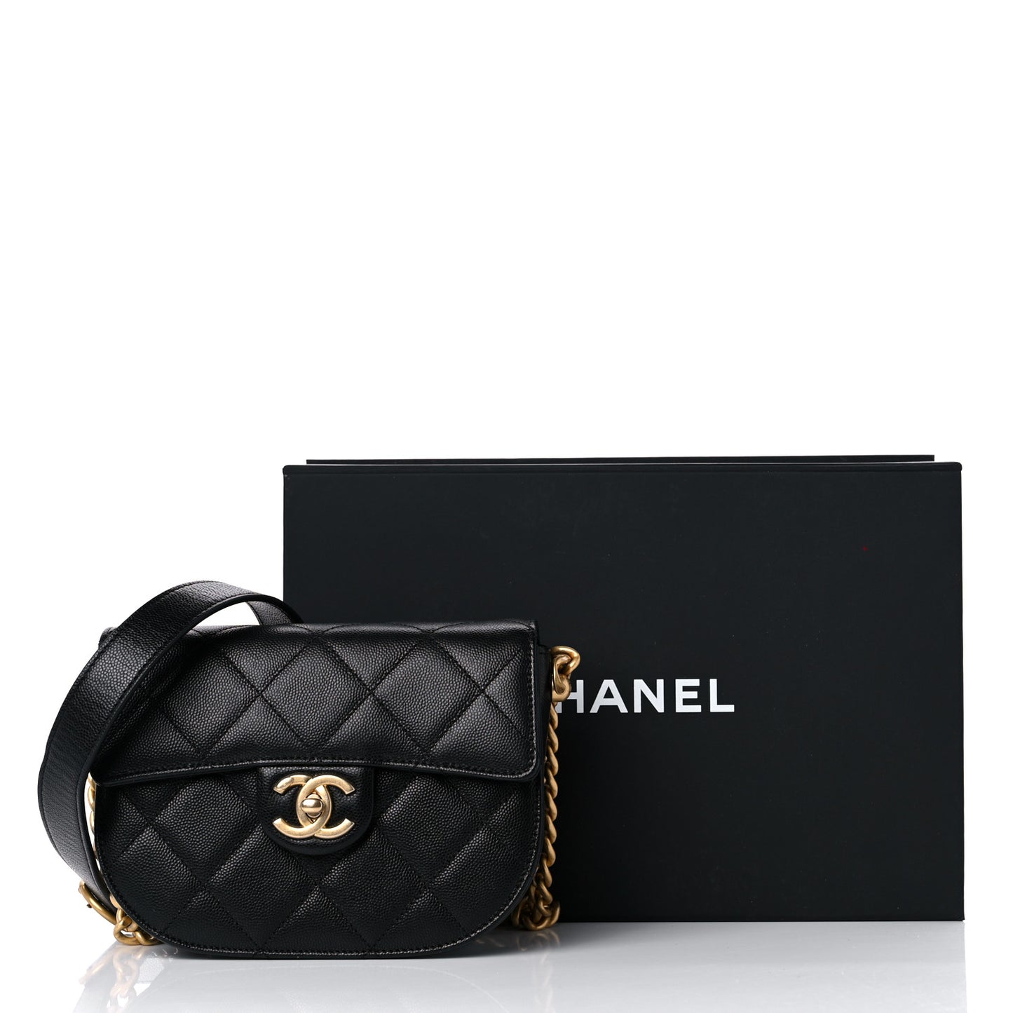 Caviar Quilted Moon Messenger Black