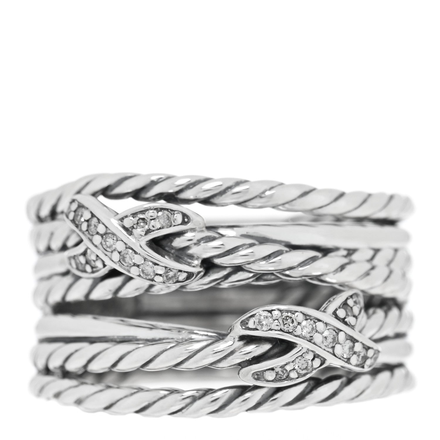 David Yurman Sterling Silver Diamond Double X Crossover Ring 55 7.25 1 of 4