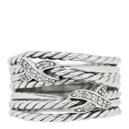 David Yurman Sterling Silver Diamond Double X Crossover Ring 55 7.25 1 of 4