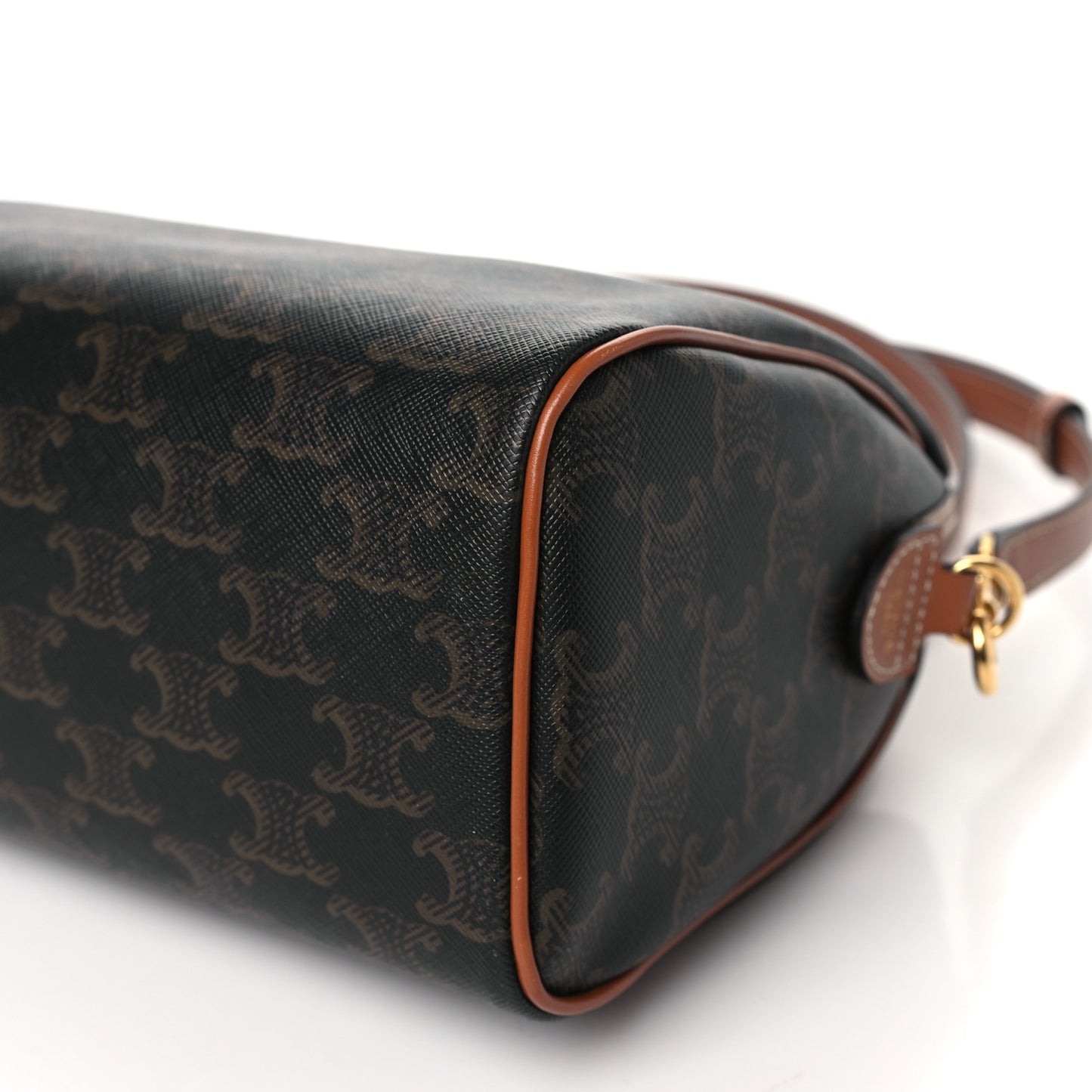Triomphe Canvas Calfskin Small Boston Bag Tan