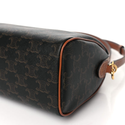 Celine Triomphe Canvas Calfskin Small Boston Bag Tan 9 of 10