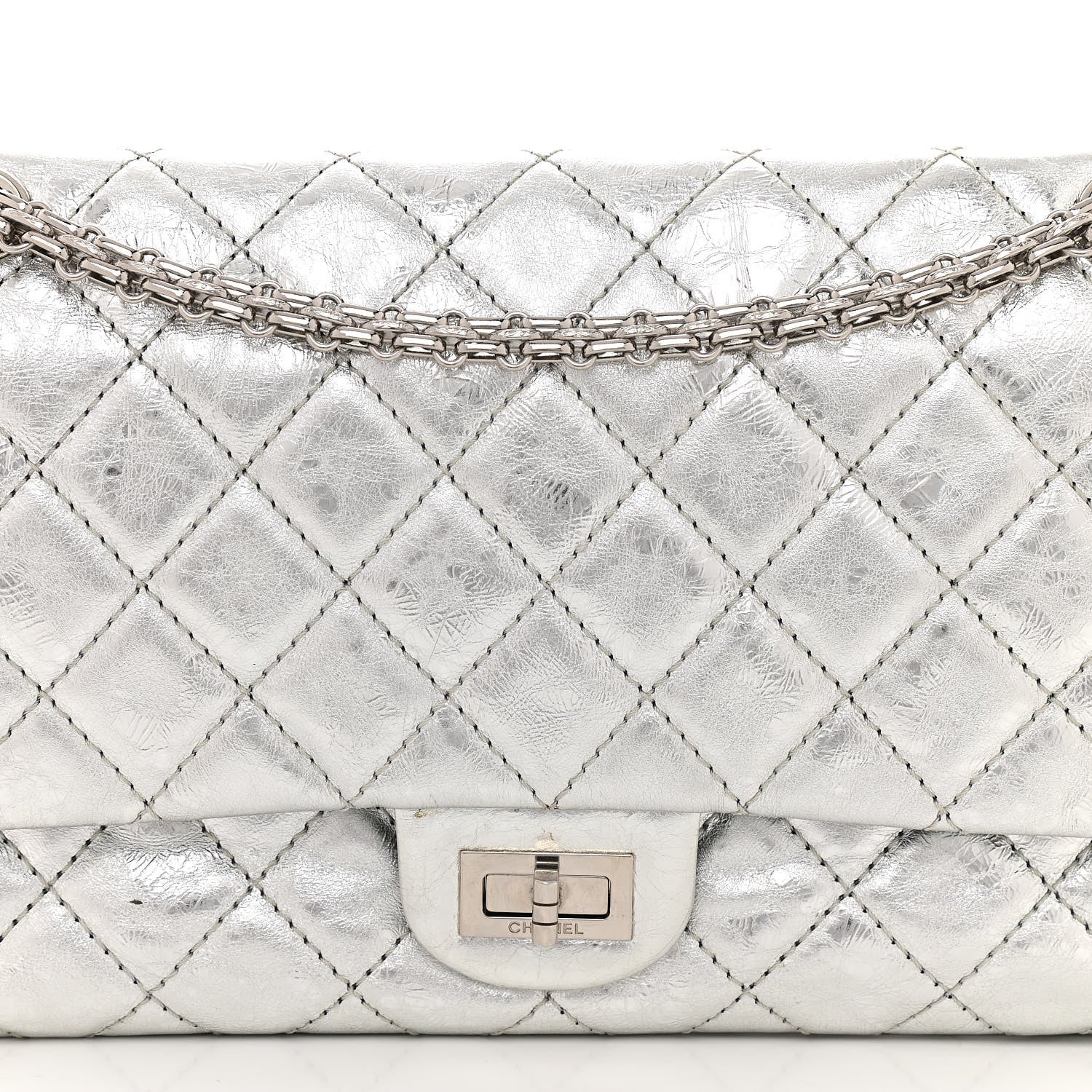 Chanel Metallic Aged Calfskin Quilted 2.55 Reissue 226 Flap Silver 8 of 10