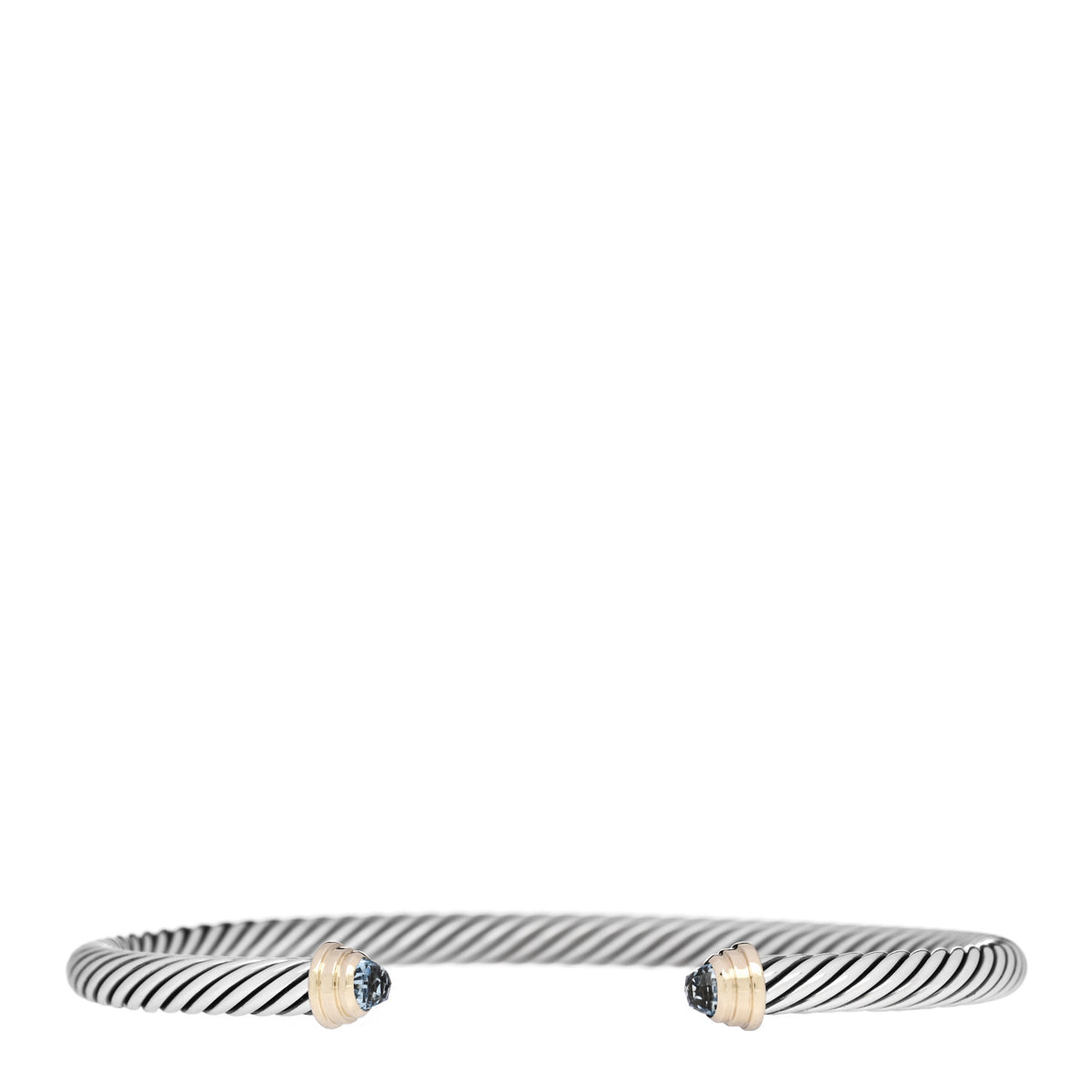 Sterling Silver 14K Yellow Gold Aquamarine 4mm Kids Cable Bracelet
