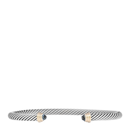 David Yurman Sterling Silver 14K Yellow Gold Aquamarine 4mm Kids Cable Bracelet 1 of 3