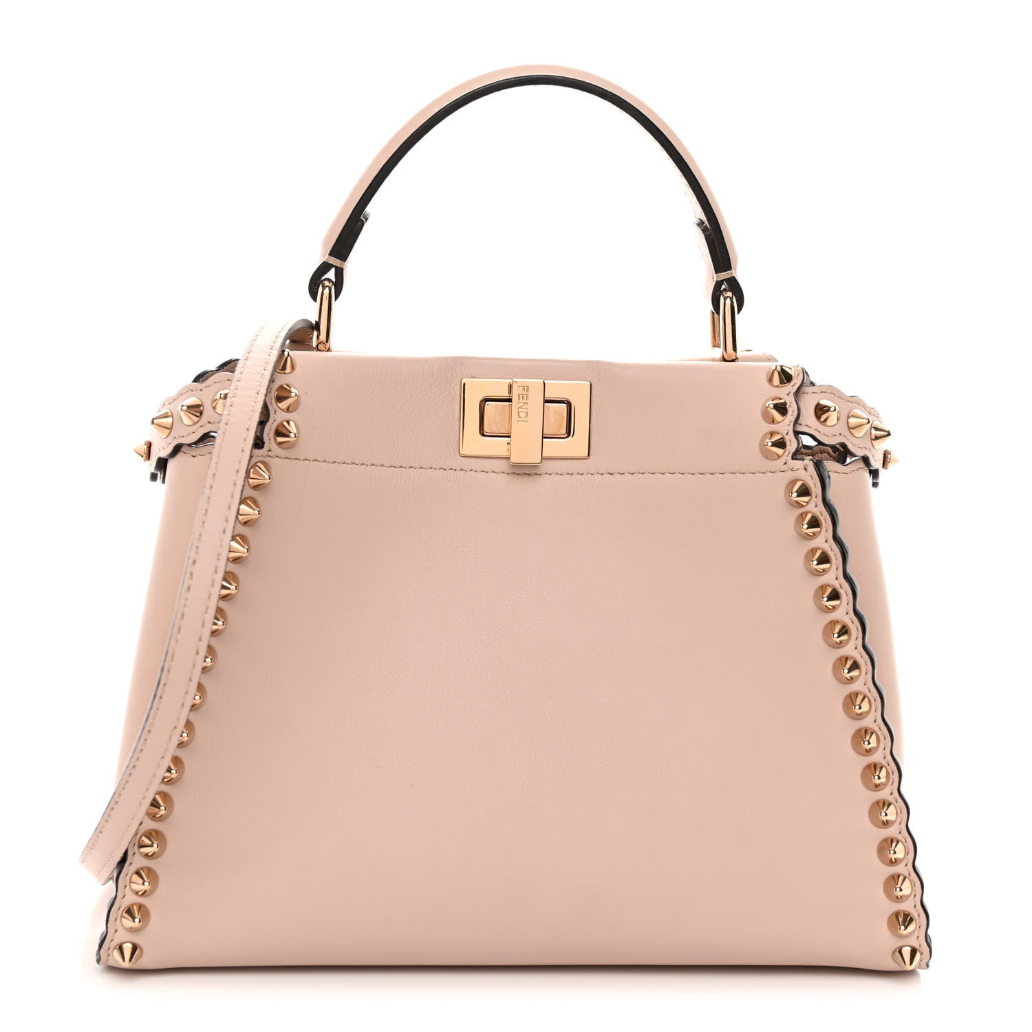 Fendi Vitello Seta Shiny Nappa Scalloped Studded Mini Peekaboo Iconic Satchel Soap 1 of 10