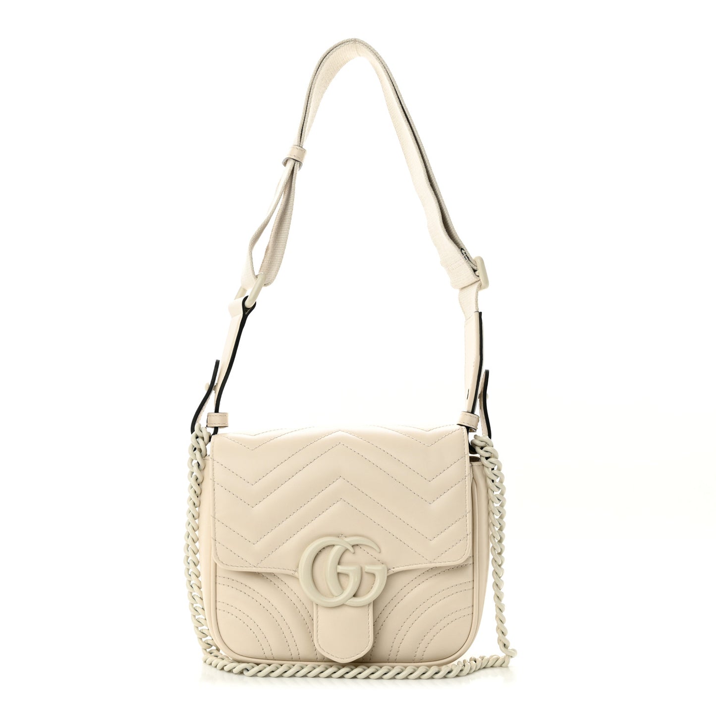Calfskin Matelasse Monochrome Mini GG Marmont Crossbody Shoulder Bag White