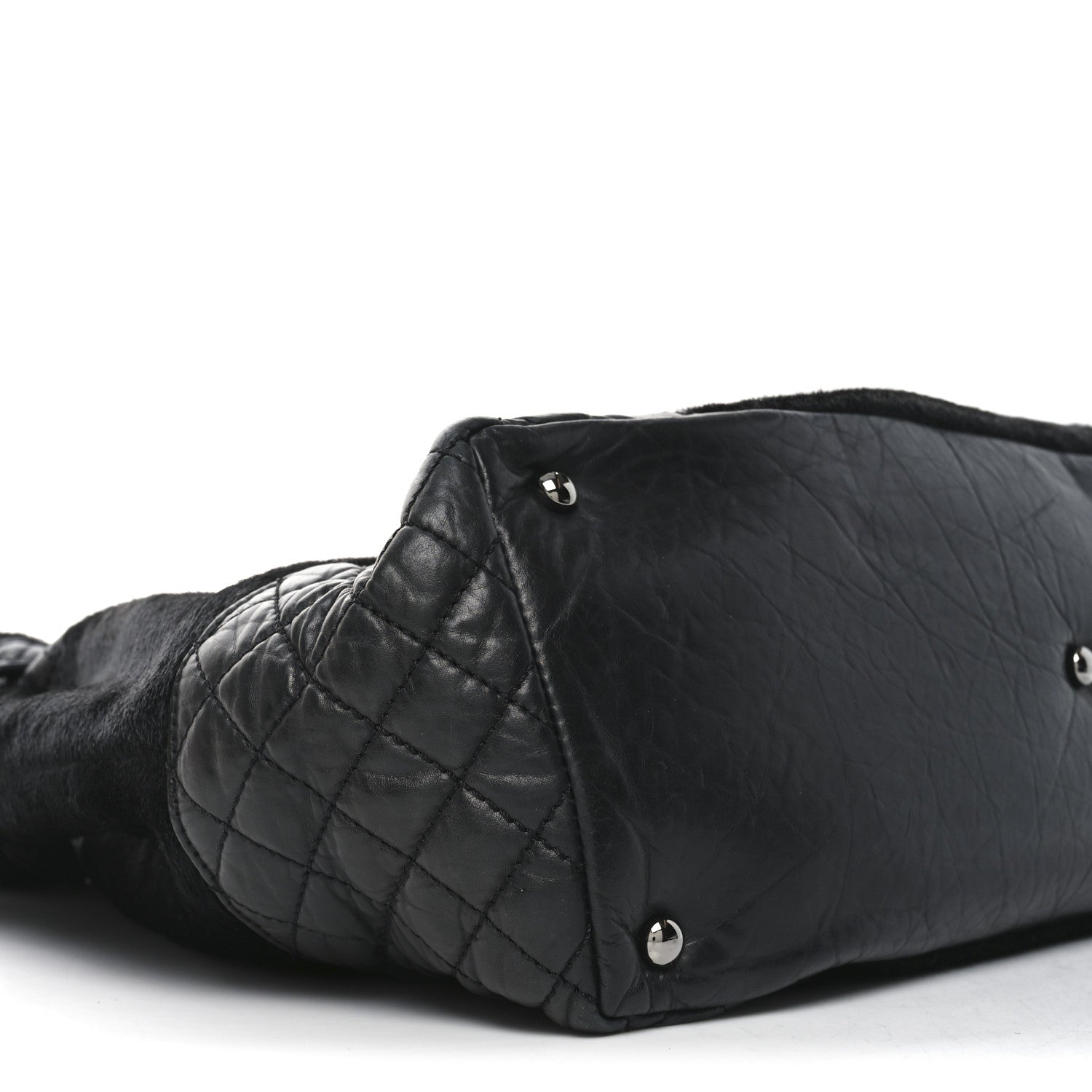 Chanel Aged Calfskin Pony Hair Quilted Miss Pony Drawstring Tote Black 9 of 11