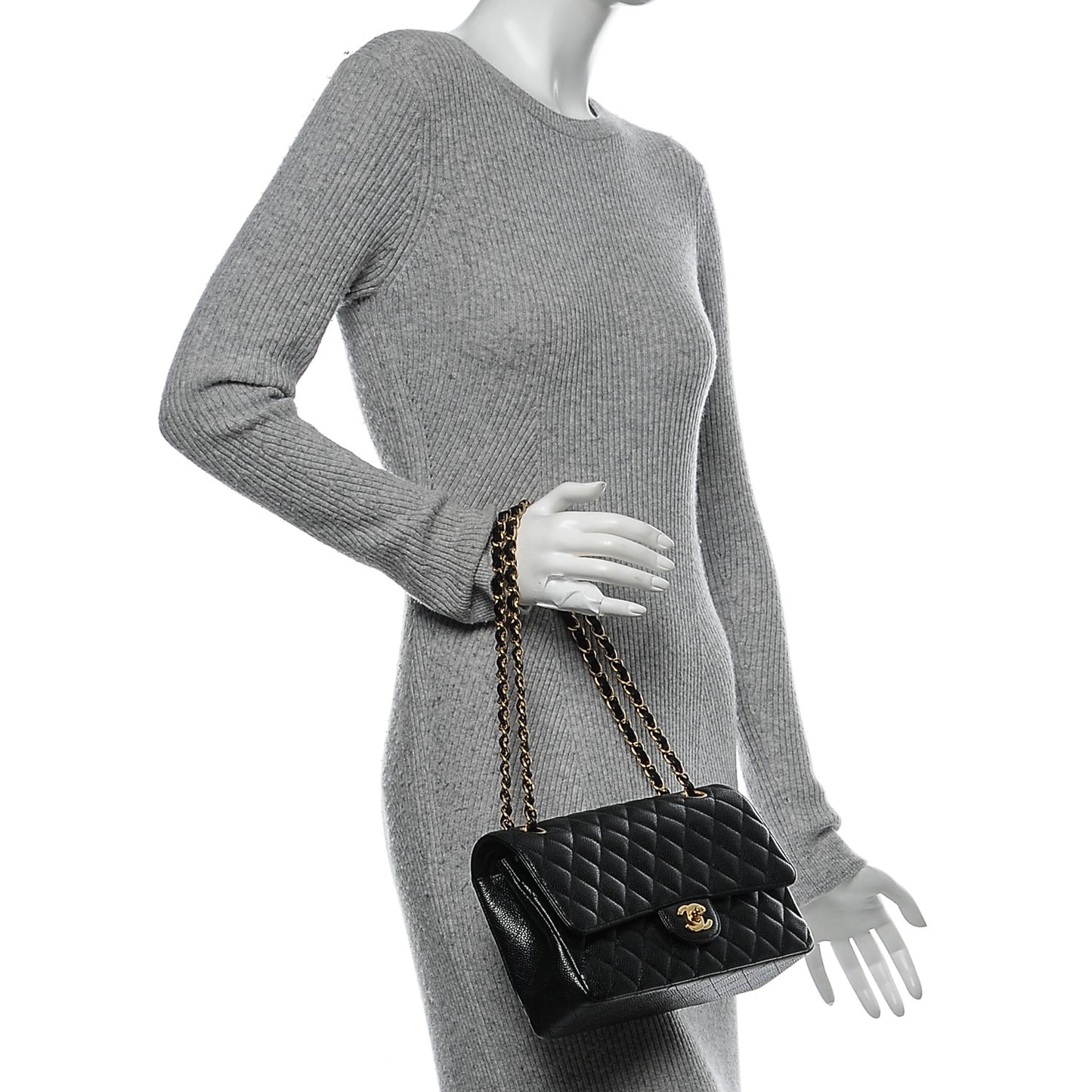 Caviar Quilted Medium Double Flap Black
