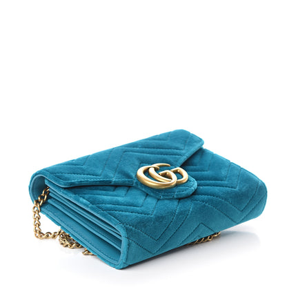 Gucci Velvet Matelasse GG Marmont Chain Wallet Pavone Cyan 3 of 8