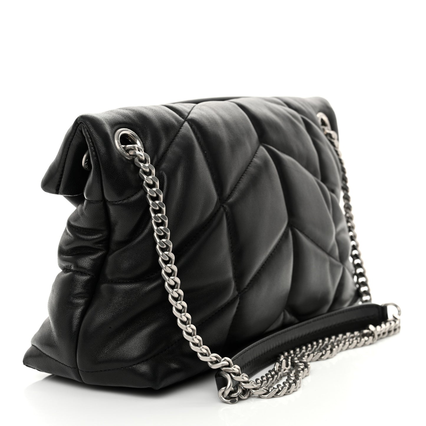 Lambskin Quilted Small Loulou Puffer Monogram Chain Satchel Black