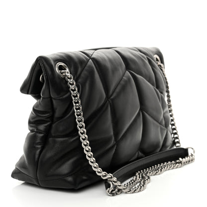 Saint Laurent Lambskin Quilted Small Loulou Puffer Monogram Chain Satchel Black 3 of 10